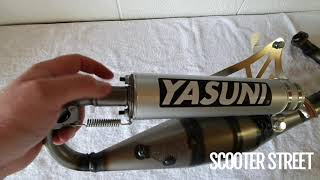 Yasuni R Exhaust for Aprilia  Piaggio 50cc 2T Models  Unboxing and Show Through [upl. by Kornher708]