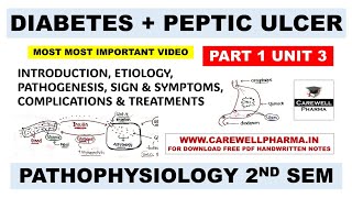 Unit 3  Diabetes Mellitus  Peptic Ulcer  Part 1  Pathophysiology b pharm 2nd semester Carewell [upl. by Manbahs]