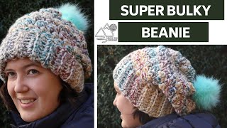 CROCHET Super Bulky Crochet Beanie Pattern by Winding Road Crochet [upl. by Catt]