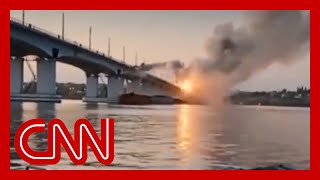 Video shows Ukraine attack on key bridge used by Russia [upl. by Teodora104]