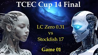 TCEC Cup 14 Final  LCZero 031 vs Stockfish 17  Game 01 [upl. by Atinuahs795]