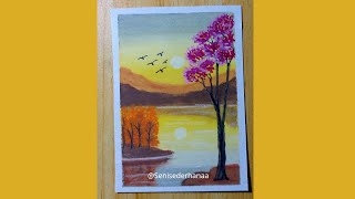 SIMPLE  Cara menggambar pemandangan senja art drawingtutorial drawing menggambar [upl. by Llenhoj444]