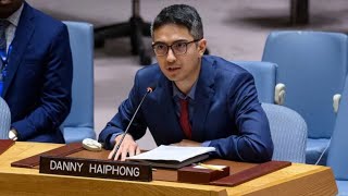 Danny Haiphong richtet sich an den UNSicherheitsrat zur UkraineHilfe der NATO [upl. by Nnaarat]