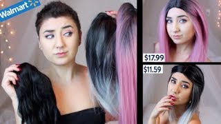 Cheap Wig Haul  Try on Styling and Reviewing Walmart Wigs [upl. by Abibah]