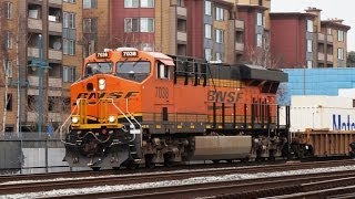 HD Two BNSF Trains on the Union Pacific Emeryville Calif Feb 15 2014 [upl. by Annad805]