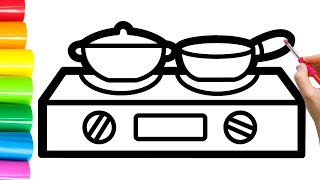 How To Draw A Gas Burner Easy Drawing For Kids Easy To Colouring [upl. by Ailesor]