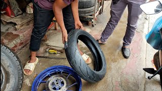 Install New 150 Section Tyre on R15 V3  বাইকে নতুন চাকা লাগালাম  Ariyan Nadim Vlogs  Best Bike BD [upl. by Demakis]