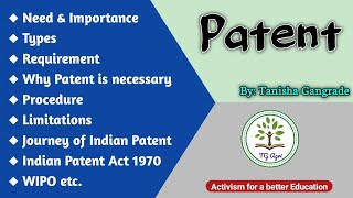 Patent  Indian Patent System  Types of Patent  Process of Patent  Apply for Patent by Tanisha [upl. by Whetstone]