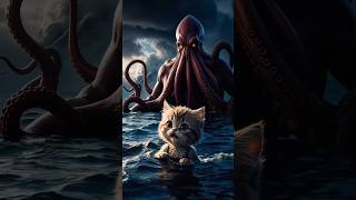 Dad Cat save his son from octopus 🙀 catsoftiktok cat cute aiart ai poorcat catlover fyp [upl. by Delainey]