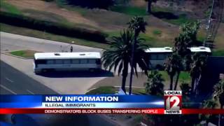 Protesters block buses of immigrants in California [upl. by Aekerly892]