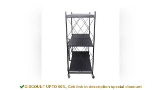 Storage 3 Tier Wide Folding Metal Shelf Rolling Trolley Utility Cart Black [upl. by Krischer]