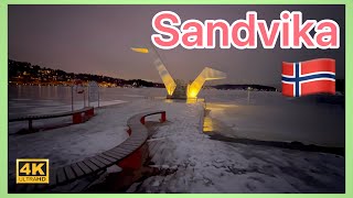 Sandvika Norway 🇳🇴  Small and cozy city on the shore of Northern Sea 4K60fps [upl. by Raf]