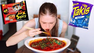 15x Spicy Blue Takis Fire Noodle Challenge [upl. by Alage]