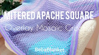 Mitered Apache Square Overlay mosaic crochet in rows BebaBlanket [upl. by Cutlip161]