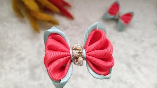 Grosgrain ribbon bow tutorial an easy way how to make a cute hair bow step by step at home DIY [upl. by Mona]