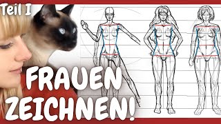 FRAUEN ZEICHNEN Lernen Weibliche Figuren zeichnen 1 zu 8 konstruieren EASY TUTORIAL für Anfänger [upl. by Inalawi]