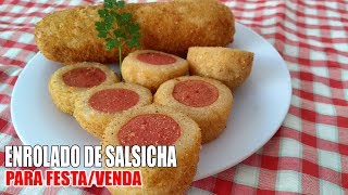 MINI SALGADO ENROLADINHO DE SALSICHA PARA FESTA OU VENDA  RECEITAS DA ROSA [upl. by Akemehc565]