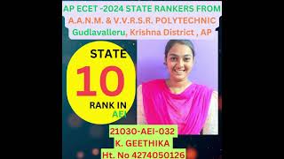 AP ECET 2024 RESULTS STATE RANKS FOR AANM VVRSR POLYTECHNIC GUDLAVALLERU [upl. by Saerdna160]