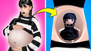 Wednesday Addams vs Princess Peach Pregnant Funny Relatable Situations Incredible Hacks [upl. by Gawen55]