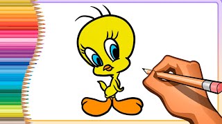 🐦​💛​ DRAW AND COLOR TWEETY BIRD FOR CHILDREN 🐦​💛​ [upl. by Karmen]