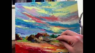 How to paint an abstract landscape with a palette knife Easy Oil painting [upl. by Abih]