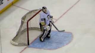 Vokoun and Fleury during pregame warmup at the Penguins  Senators hockey game Part 1 [upl. by Nonnaihr]