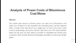 Analysis of Power Costs of Bituminous Coal Mines [upl. by Cherry]