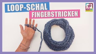 Fingerstricken  eine einfache Anleitung für einen Loopschal [upl. by Leonora624]