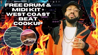 FREE DRUM amp MIDI Kit  West Coast Beat Cookup W itsspenceproductions In FL Studio 21 [upl. by Haliled772]