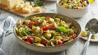 Pesto Pasta Salad with Tomatoes and Mozzarella Cubes [upl. by Llewoh802]