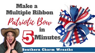 5Minute Easy Patriotic Bow Tutorial Using Multiple Ribbons [upl. by Sucramrej52]