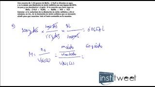 ejercicio resuelto cálculo de molaridad de una disolución con ácido [upl. by Atidnan729]