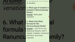 Ranunculaceae family important questions botany biology exam preparation shorts [upl. by Duhl943]