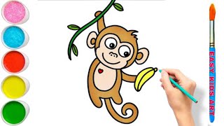 How to Draw a Cute Monkey  Monkey Drawing Coloring amp Painting for Kids Toddlers [upl. by Nivrehs]