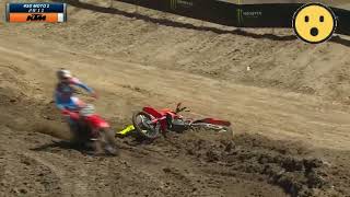 Jett Lawrence crash at Hangtown motocross 2024 Slow motion closeup with emoji reactions 😃 [upl. by Waxman]