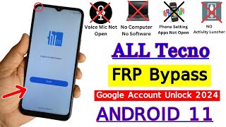 All Tecno Android 11 FRP Bypass 2024  Tecno Spark 8c Frp Bypass  Google Account Bypass Without PC [upl. by Snook]