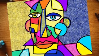 Cubism Picasso inspired portrait  Cubism art lesson for kids  How to draw Cubism face drawing [upl. by Booth]