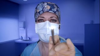 ASMR Ear Exam Nasal Endoscopy and Bronchoscopy  Otoscope Latex Gloves Spray Apron Writing [upl. by Elyk]