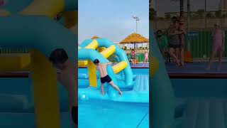 THIS TRAMPOLINE PARK 🏞️ love waterpark swimming [upl. by Haramat]