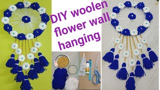 DIY easy Woolen flower wall hanginghomedecorationideas woolenwallhangingwoolencraftwoolendesign [upl. by Suoirred]