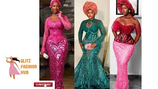 LATEST ASOEBI LACE STYLES 2024 NIGERIAN FASHION STYLES FOR LADIES DAMASK GOWN STYLES FOR LADIES [upl. by Brace]