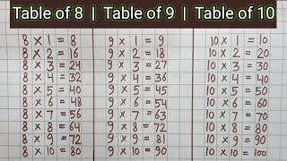 Learn Multiplication Table of 8 9  10  Table of 8  Table of 9  Table of 10  Table  123 [upl. by Alien]