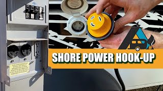 BASIC ELECTRIC HOOK UP TO SHORE POWER AT A CAMPGROUND FOR SMALL TRAVEL TRAILERS  SOL DAWN ROVER [upl. by Ratep]