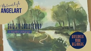 Landschap in aquarelverf  WATERVERF VOOR BEGINNERS  dag 29 van 30 dagelijkse uitdagingen [upl. by Ahsenav999]