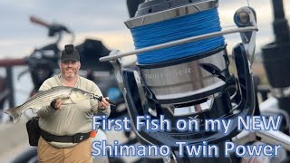 Cape Cod Canal Striper Fishing First Fish on my NEW Shimano Twin Power Reel [upl. by Balmuth]