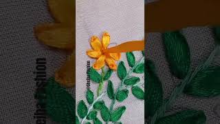 Most Beautiful Ribbon Flower Hand Embroidery Design For Beginners embroidery handembroidery short [upl. by Wynny68]