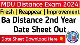 Mdu Ba Distance Date Sheet Out 2024  Mdu Ba distance 2nd year date sheet 2024 Mdu ba Reappear Exam [upl. by Baggs664]