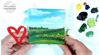 Einfaches MOTIV Landschaft malen mit Wiesen amp Büschen mit Acryl  Acrylmalerei für Anfänger [upl. by Kiernan]