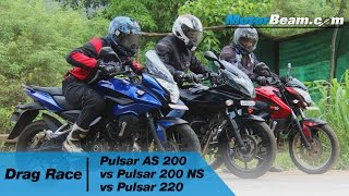 Pulsar AS 200 vs Pulsar 200 NS vs Pulsar 220  Drag Race  MotorBeam [upl. by Egiaf361]