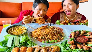 Spicy 🌶️ ramen And chicken 🍗 wings mukbang😮 [upl. by Enelhtac]